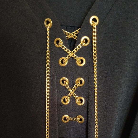 Michael Kors Black Long-Sleeve Lace-Up Dress with Gold Accents - Picture 3 of 5